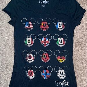 Disney Epcot Micky Mouse Flag T-Shirt Women’s M Black 100% Cotton Vintage